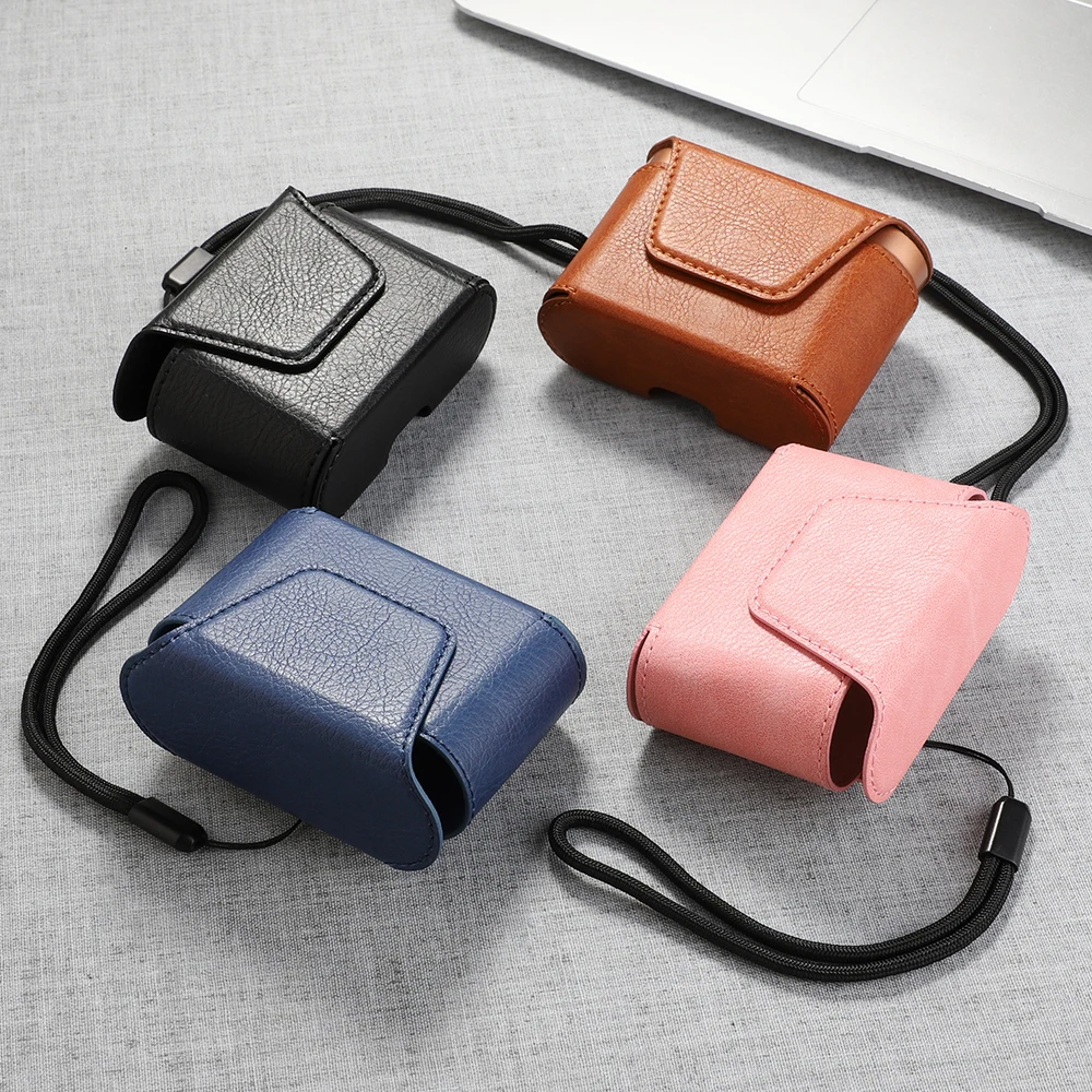 Customized Design Easy Carrying Pu leather Pouch Case for Apple Airpods pro  with anti-lost holder strap