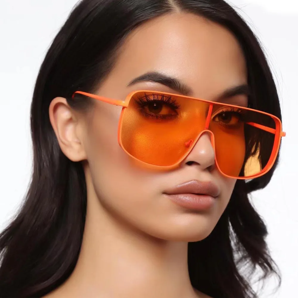 

Fashion one-piece female personality color orange sun glasses women trendy mens sunglass, As the pictures show