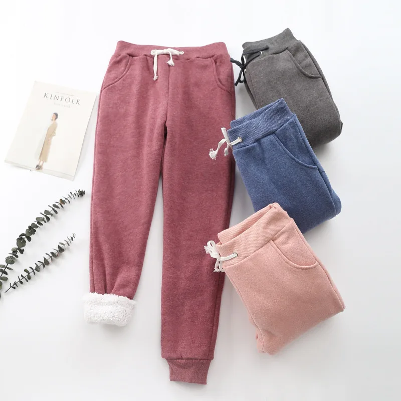 

Solid Color Women Sweatpants Outdoor Casual Women Harem Pants Winter Warm Fleece Lined Women's Pants, As picture