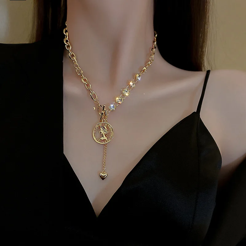 

fashion trendy heart beauty head long chain pendant necklace sweater