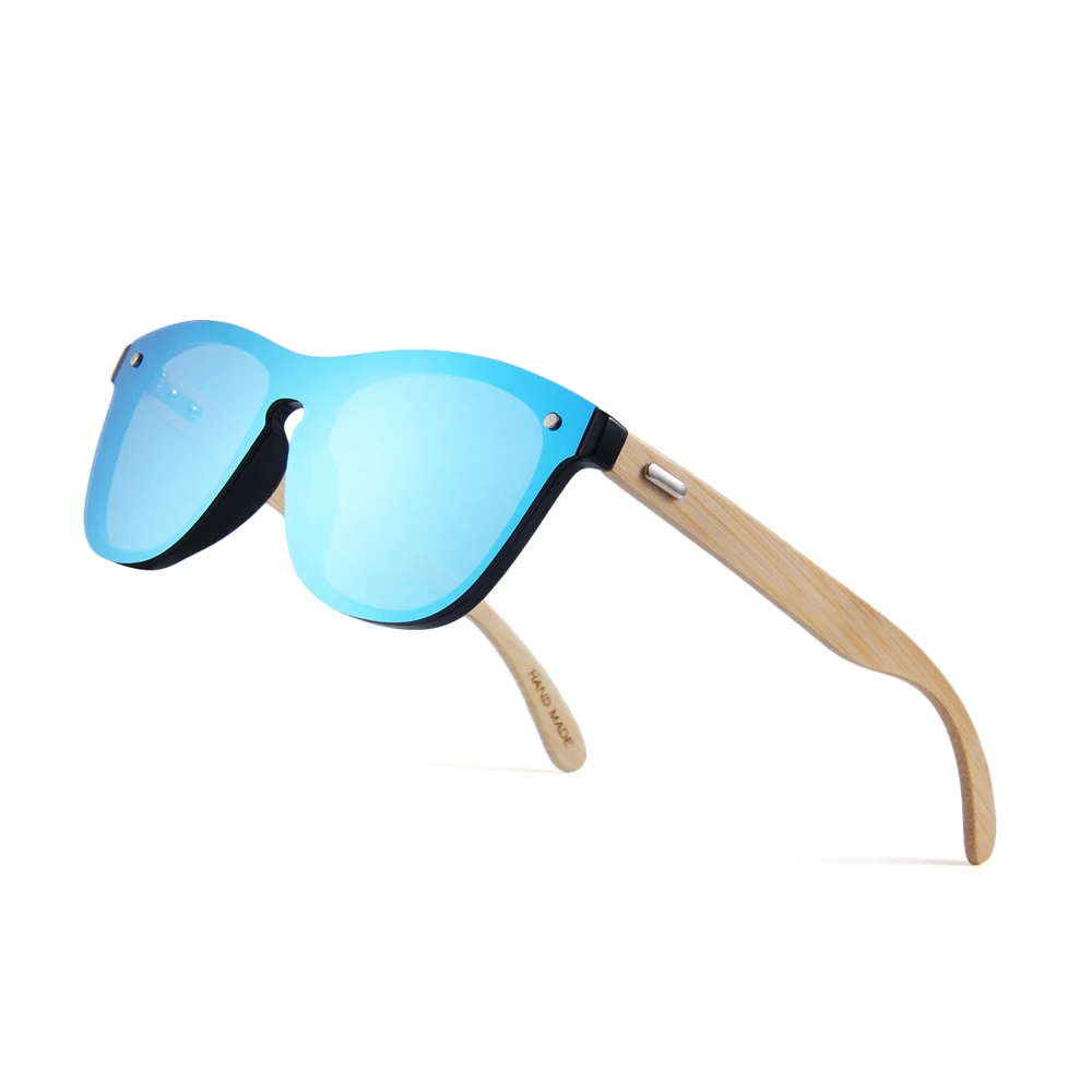 

Custom Logo Bamboo One Piece Sunglasses Men Fashion Flat Mirror Sun Glasses