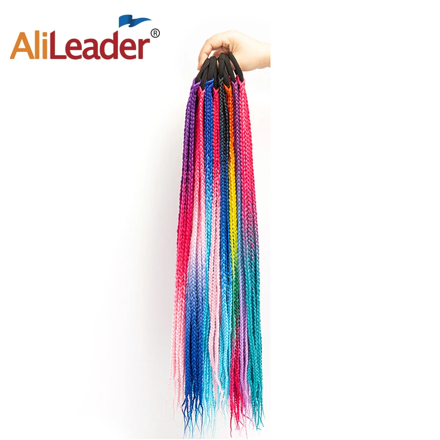 

AliLeader Customize Rainbow Kids Elastic Band Braid Ponytail 24 Inches Synthetic Ombre Colored Jumbo Braid Ponytail Hair Extensi, 8 color can available