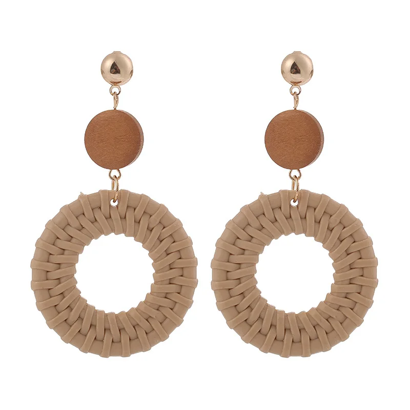 

OUYE 2021 Summer Cute wooden fashion women earrings wholesale jewelry rattan earrings handmade wood jewelry earrings, Golden/silver