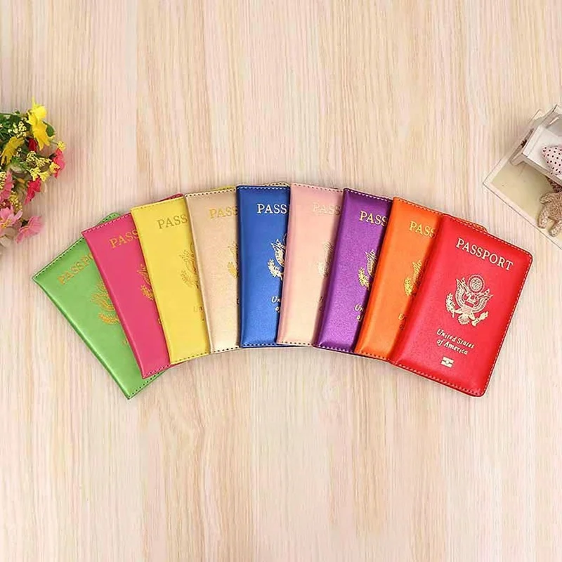 

Customized The United States of America Passport Holder Shinny Surface Multi 8 Colors Gold Foiled Debossed Passport Case PU