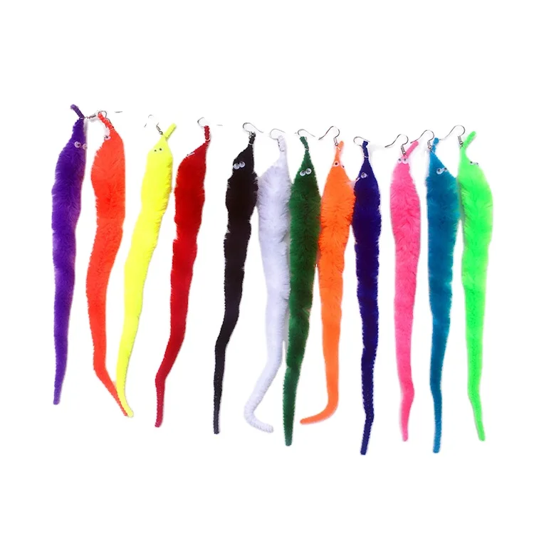 

Hot Sale Fashion Fuzzy Magic Worm On A String Clip On Earrings For Women, Green,yellow,white,blue,etc.