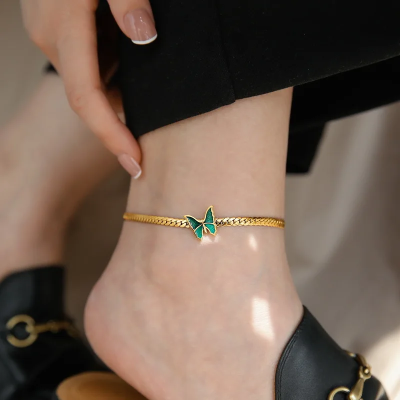 

Fashion 18K Gold Plated Butterfly Ankle Bracelet Adjustable No Fade Stainless Steel Butterfly Anklets For Women