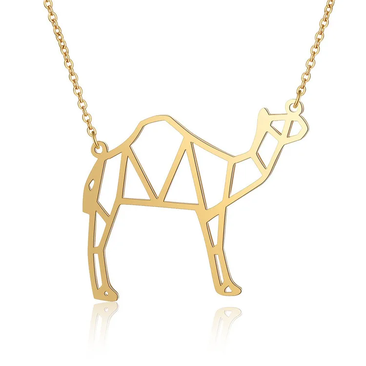 

Unique Stainless Steel Camel Necklace Wholesale Hollow Out Origami Necklace Jewelry Ladies Bear Dog Animal Charm Necklace, As picture shows
