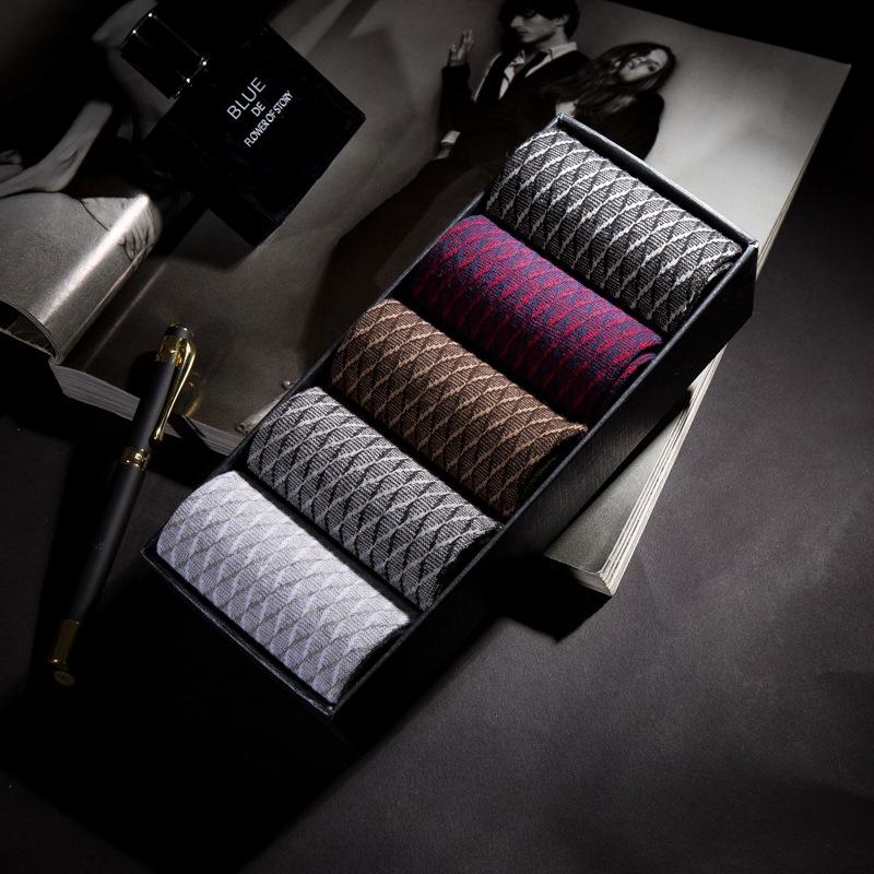 

High quality cotton gift box 5 pack socks custom mens business socks, Multi