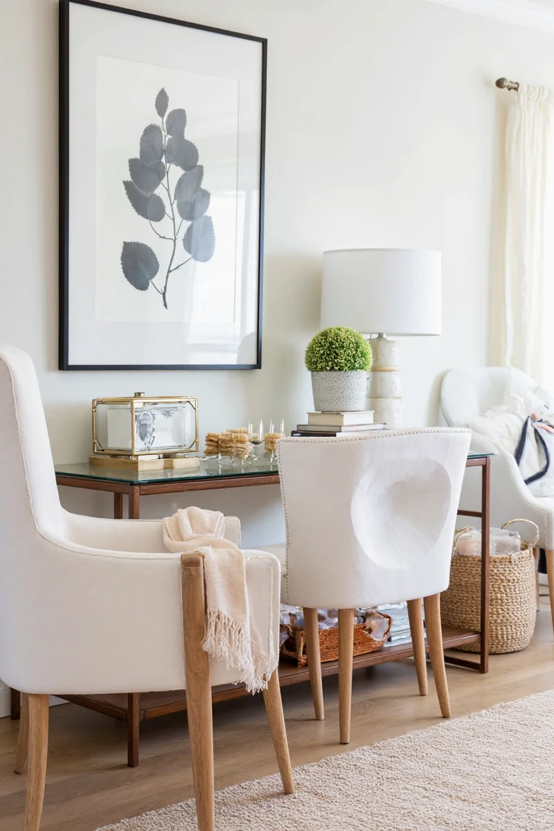 Living room with woven storage baskets
