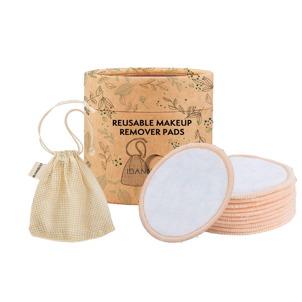 

Pack Set of 12 14 16 18 Pieces Makeup Cosmetic Cotton Reusable Pad Round Make-Up Washable bamboo makeup remover pads with bag, Custom color