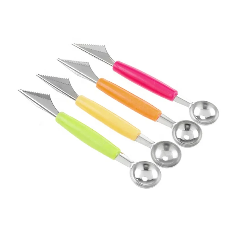 

Dual Function Stainless Steel Fruit Salad Scoop Spoon Baller Carving Cutter Melon Baller Scoop for DIY Fruit Ice Cream