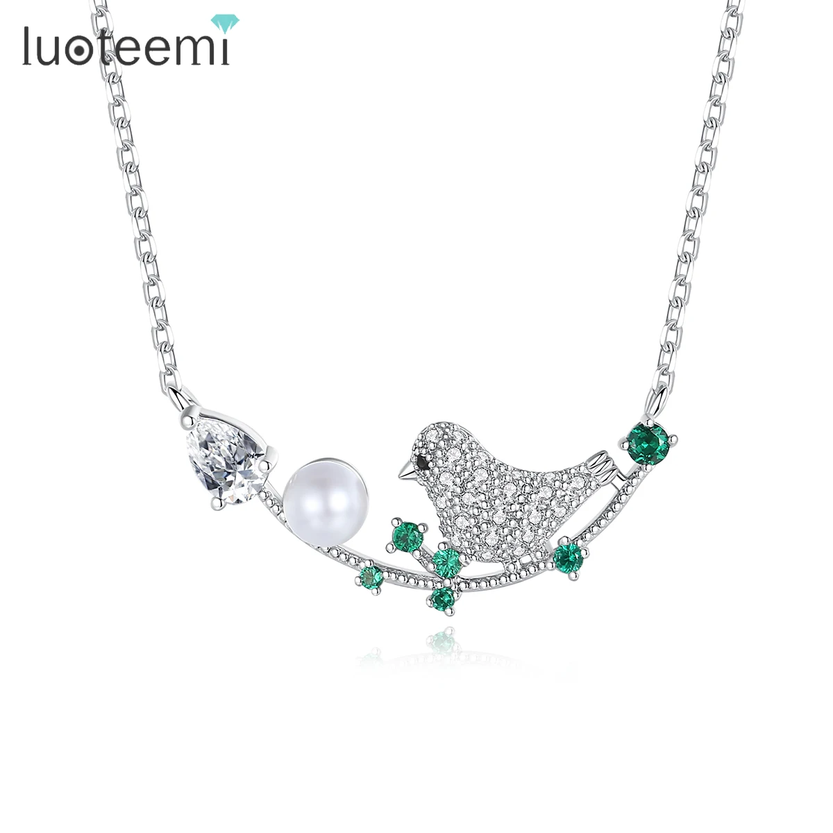 LUOTEEMI Fashion Sparkling Crystal Zircon Pave Vintage Vivid Lucky Bird Statement Pendant Necklaces For Women Gift Jewelry