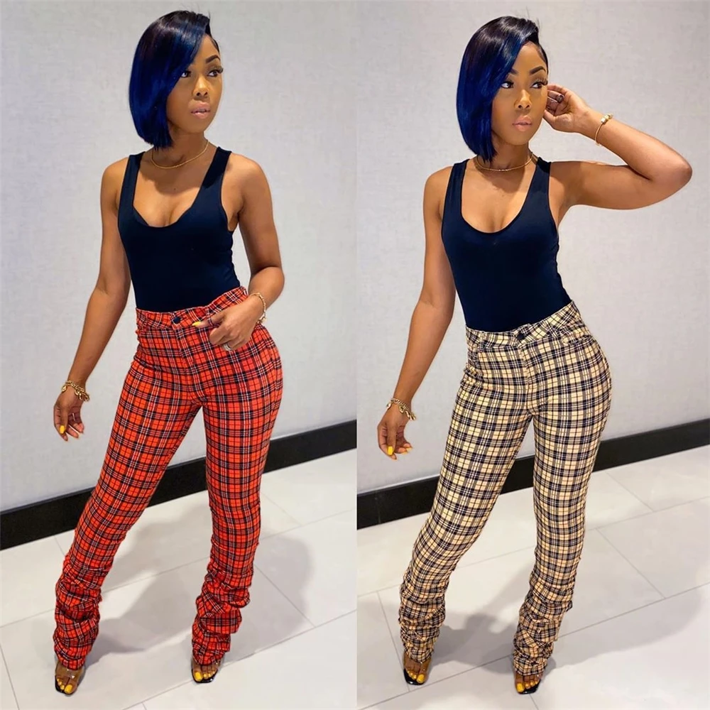 

Hot selling Plaid Pants Women with low price, Red,orange,fluorescent green,blue