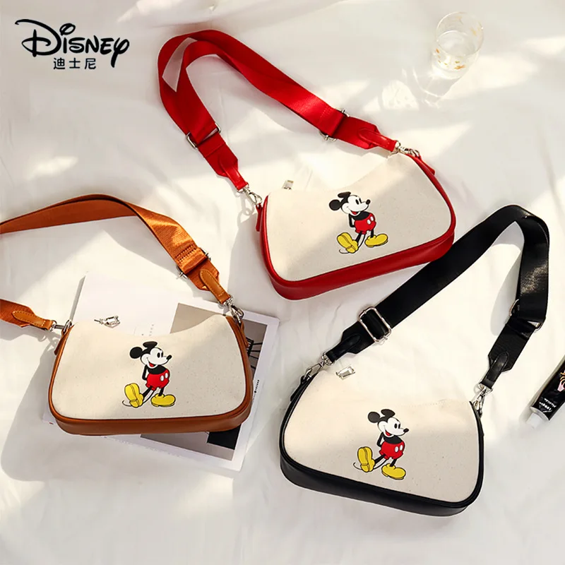

Disney Saddle Bag Canvas Fabric Should Bag Cute Mickey Mouse Zipper Handbag