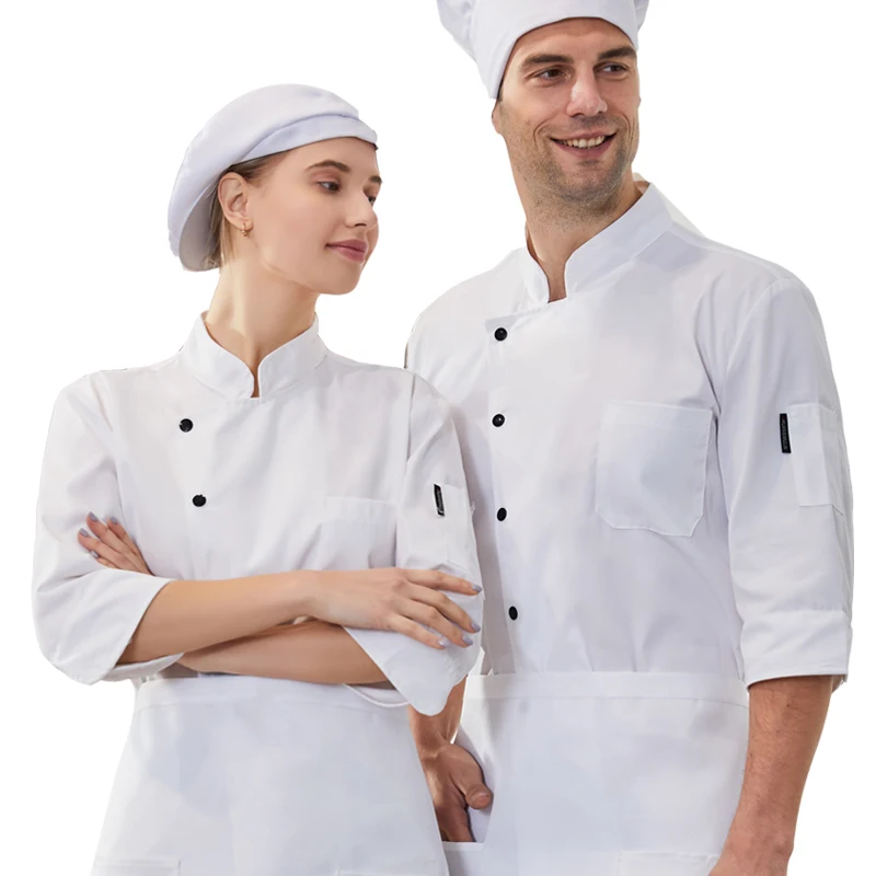 

three quarter sleeve Wholesale Chef Uniform Unisex Restaurant Kitchen Breathable Shirt Chef Work Clothing Custom Logo Summer