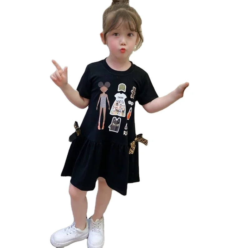 

100%cotton New fashion summer girls short sleeve white O-Neck pink dresses children baby clothing free shipping's item for kids