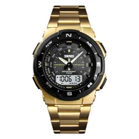 

SKMEI 1370 High Quality Stainless Steel Waterproof Men's Wrist Watch Big Dial Dual Time Digital Sport Watches