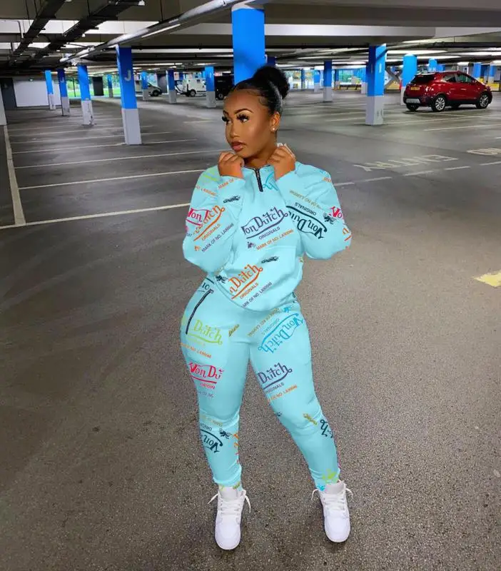 
2021 Good Quality Fall Fashion Womens Apparel Clothing Print Two Piece Set Long Sleeve Women 2 Piece 