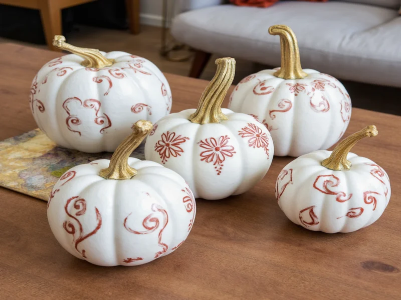 Hand painting designs on white craft pumpkins