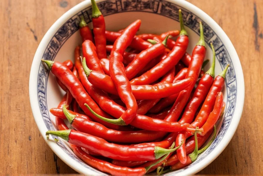 Arbol chilis displayed in a spice rack