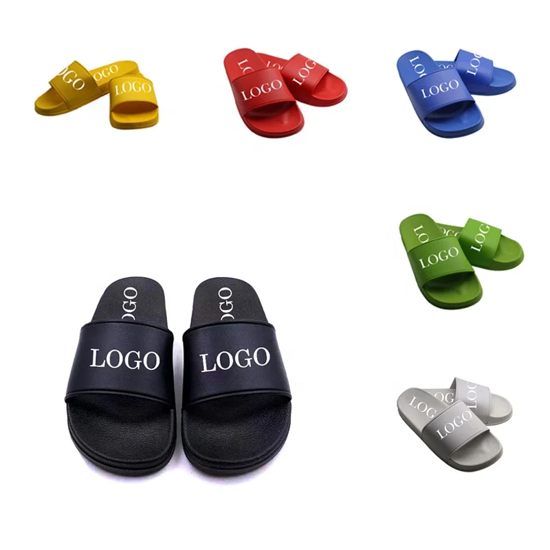 

Fashion Unisex Different Colors Blank Flat Custom Logo PVC Men's Slides Footwear Slippers, As the customer's request