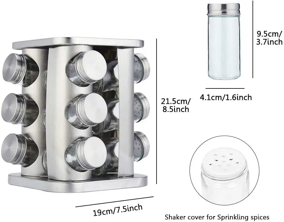 

Wideny Hot sales 3 Tiers Kitchen Countertop Rotating Silver Metal Spice rack for Storage 12 Seasoning Jars