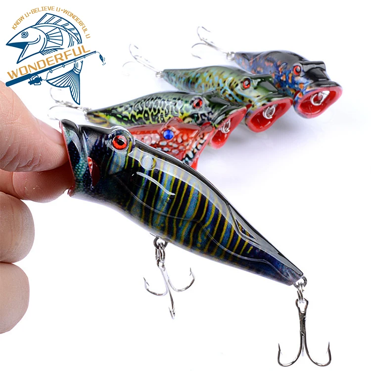 

12.4g 80mm ABS Plastic Hard Artificial Colorful Topwater Wobblers Painting Popper Fishing Lure