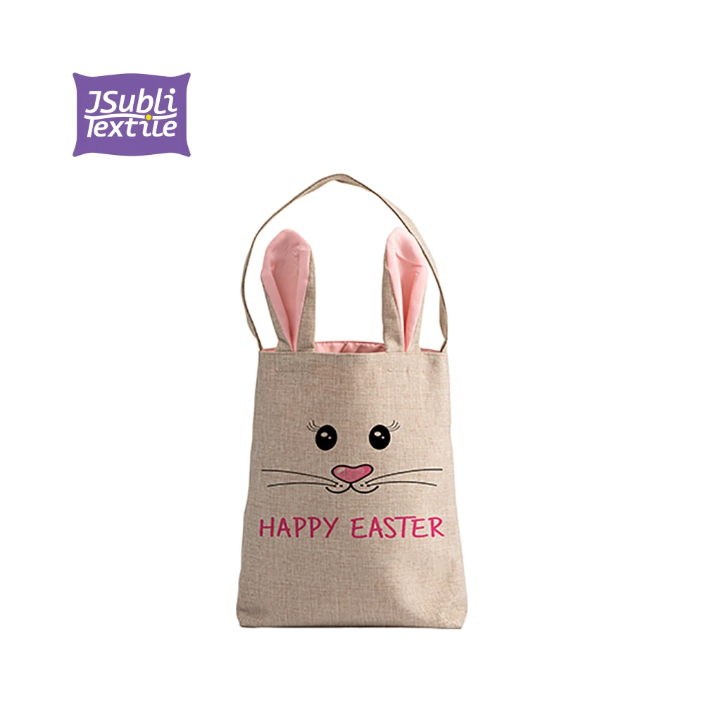 

BestSub JSubli Textile  Custom Linen Pink Ears Kid Sublimation Easter bunny Ear Tote Bag