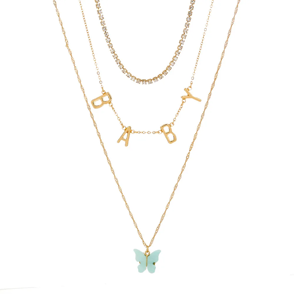 

2021 New Necklace Temperament Fashion Claw Chain Baby Letter Necklace Trend Classic Multi-layer Butterfly Pendant Necklace