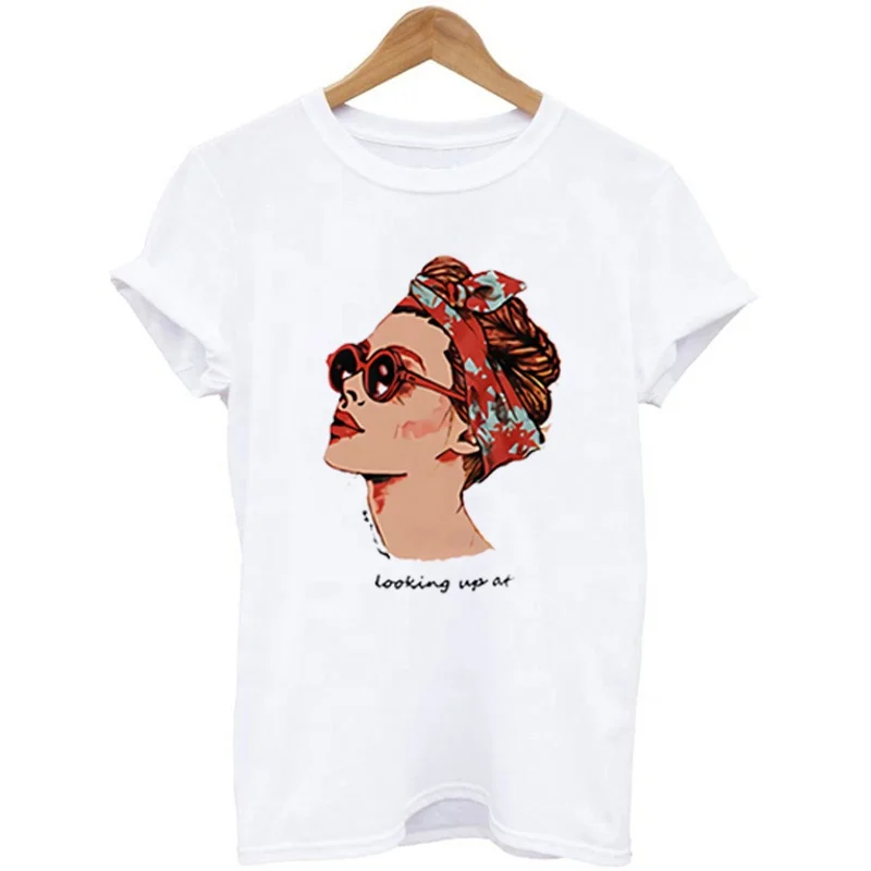 
High Quality Custom Design Short Sleeve 100% Cotton Vogue Girl Printed Promotional Women T Shirt 