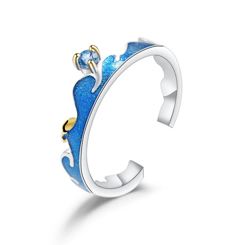 

Abiding Natural Blue Topaz Enamel Open Handmade Couple Rings 925 Sterling Silver Rings Jewelry Women