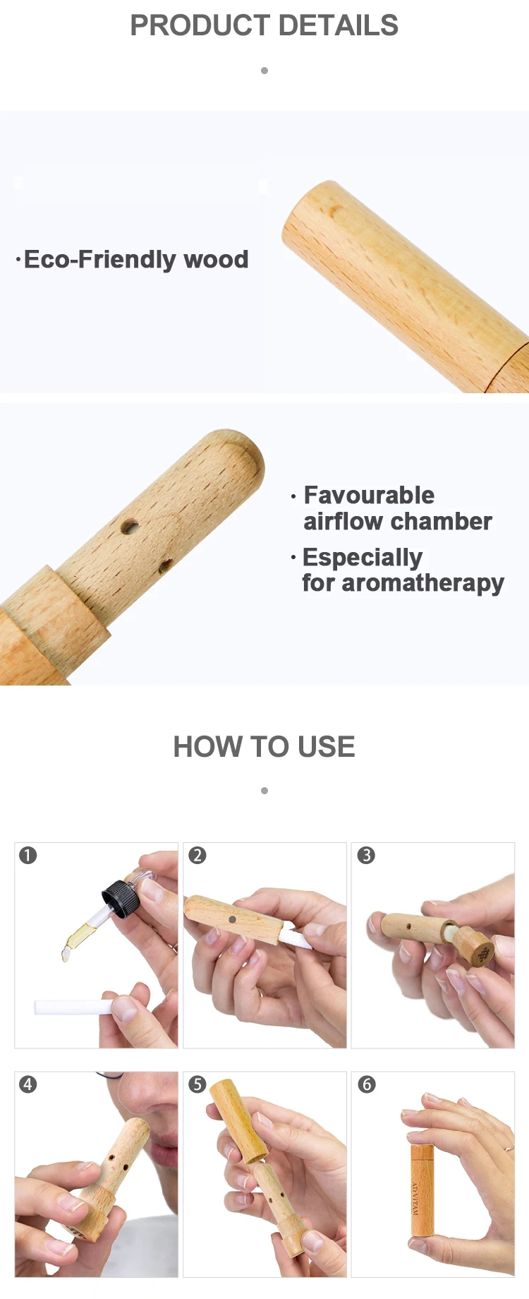 2020 New Arrival material Wood empty essential oil nasal inhale tube bottle with stick