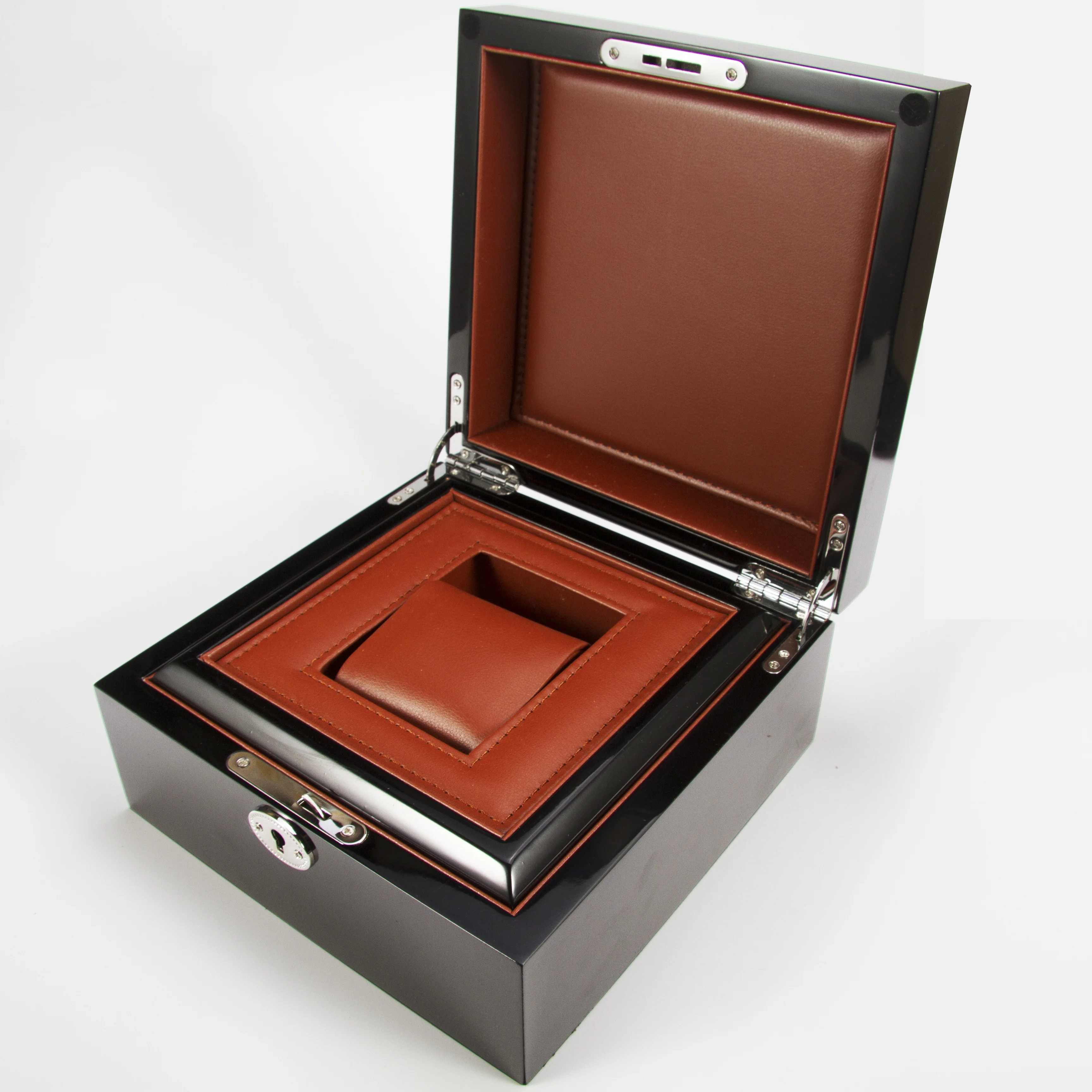 

2021 The best selling watch packaging box high quality glossy lacquer black watch cases luxury