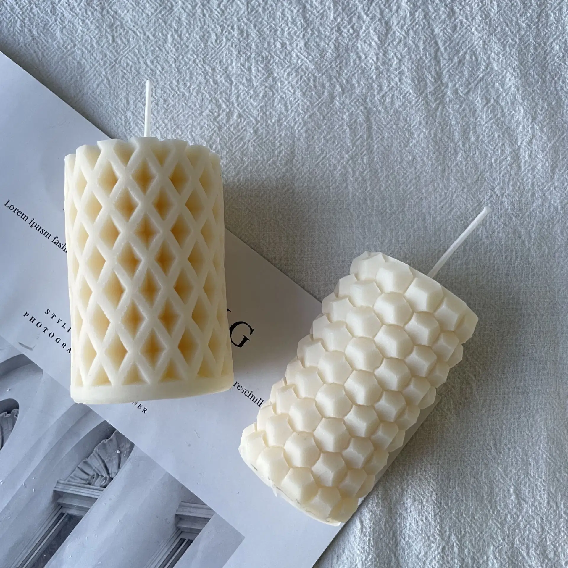 

Custom Homemade Mesh cylindrical Shape DIY 3D Pillar Cylinder Silicone Bee Wax Candles Mold, White