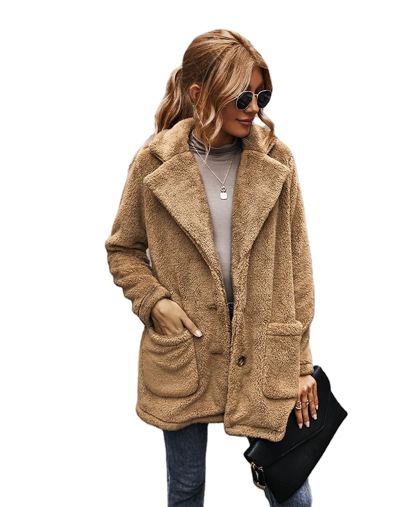 

Women Fluffy Jacket Zipper Plush Thick Casual Plus Size Lamb Winter Faux Fur Coat Female Overcoat