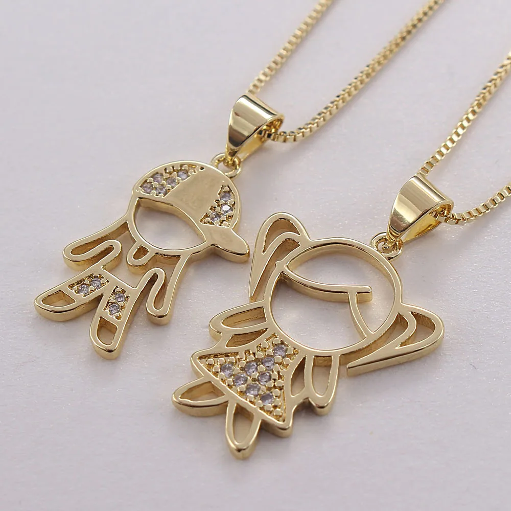

MHS.SUN Boy&Girls Pendant Necklace Pave Cubic Zirconia Brass Jewelry Fashion Women Gifts Gold Plated Chain Choker Couples Gifts