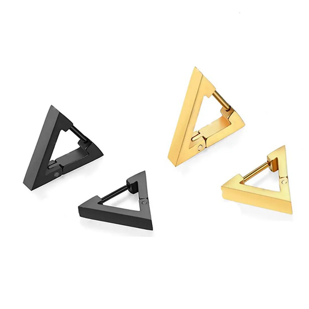 

Punk New Design Metal Hip Hop Jewelry Men Cool Self Piercing Stainless Steel Triangle Single One Piece Earring, Black,silver,gold