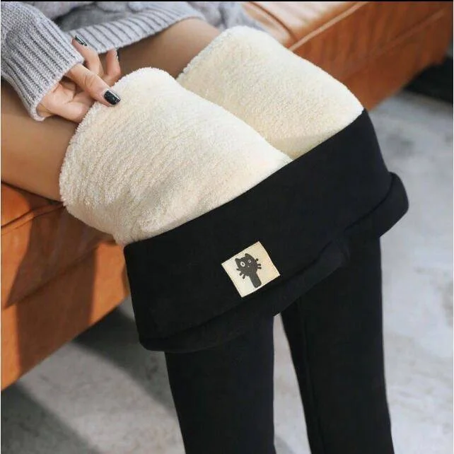 

Autumn Winter Warm Leggings Thick Fleece Wool Black Thermal Pants High Waisted Plus Size Trousers Leggings