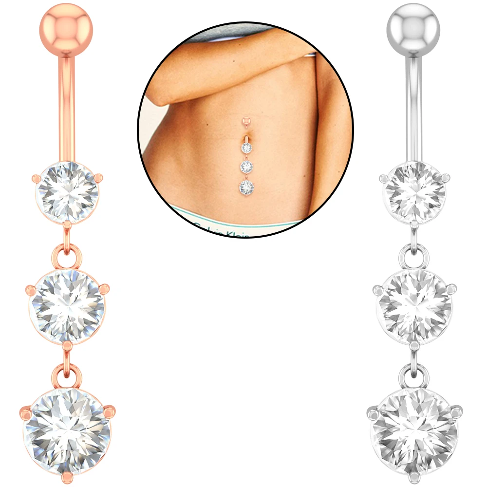 

Fashion Three Round Zircon Belly Button Ring Piercing Simple Atmosphere Silver Rings For Girl Body Jewelry