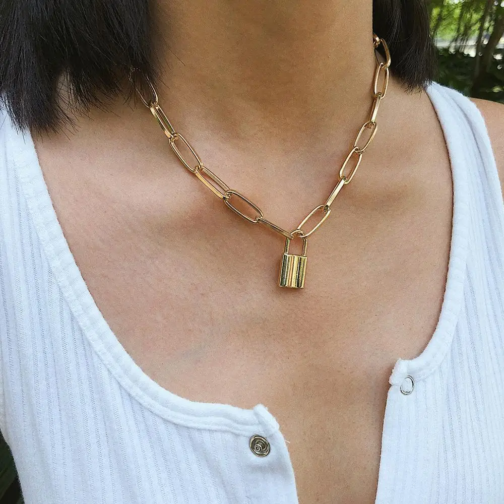 

Clasp African Plated Pendant Charm Lock Chain 14k Gold Necklace For Women