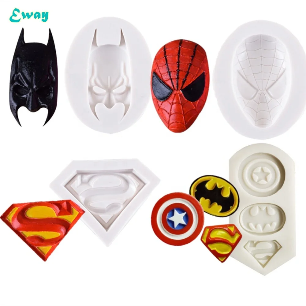 

Marvel's Hero The Avengers Spider-Man superman League of Heroes Fondant chocolate cake molds decorating tools, White/pink