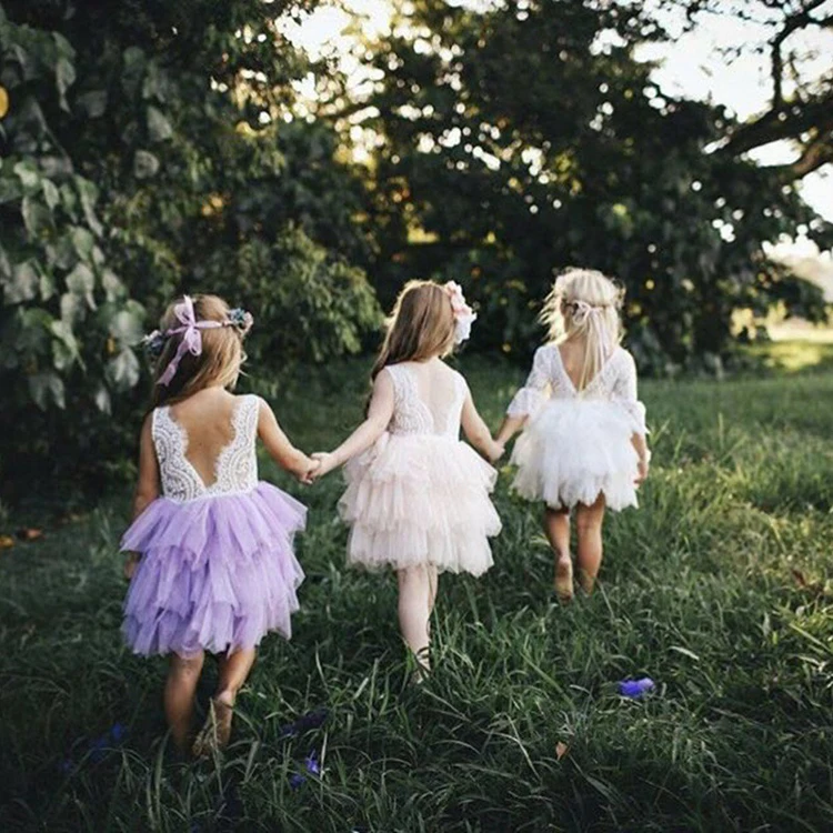 

Baby Dress Girls Party Lace Dresses Embroidered Wedding Princess Dress for Children Little Girls Skirt Backless Frock Clothes, White pink purple red