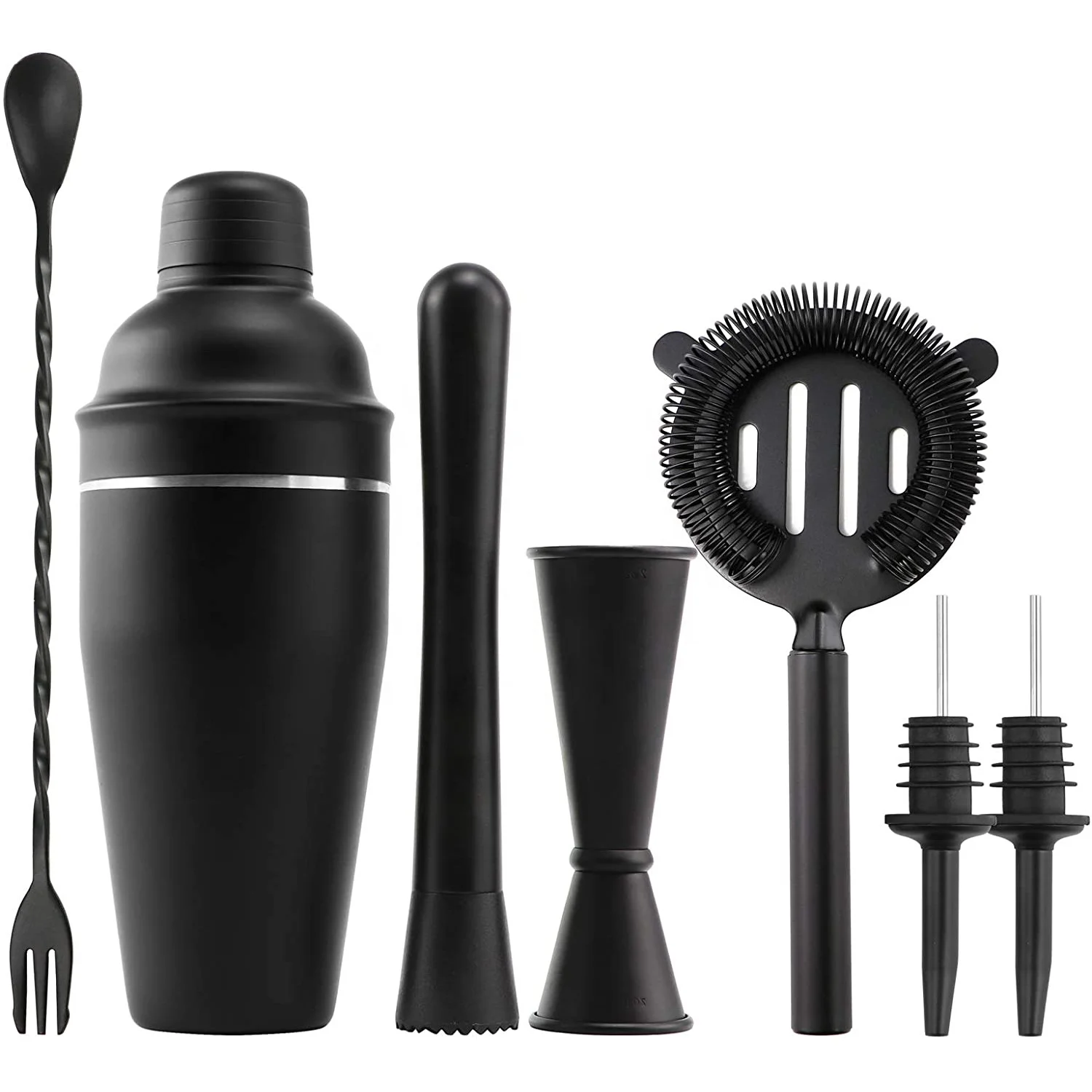 

Amazon Top Seller 7 Pieces Matte Black Cocktail Shaker Bar Set Bartender Kit Bar Accessories Shaker Set Stainless Steel Cocktail