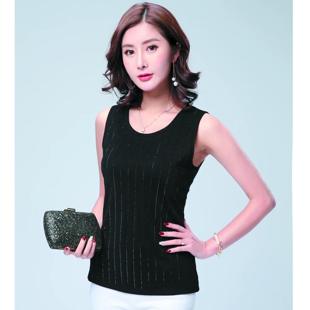 

Hot selling style factory wholesale vest camisole top with rhinestones for women tank top