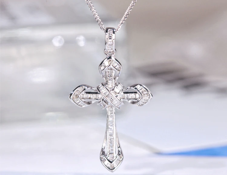 

Fashion Jewelry Factory Wholesale High Quality KYNL097 CZ Necklaces Shine 3A Zircon Crucifix Shape Necklaces for women, Silver