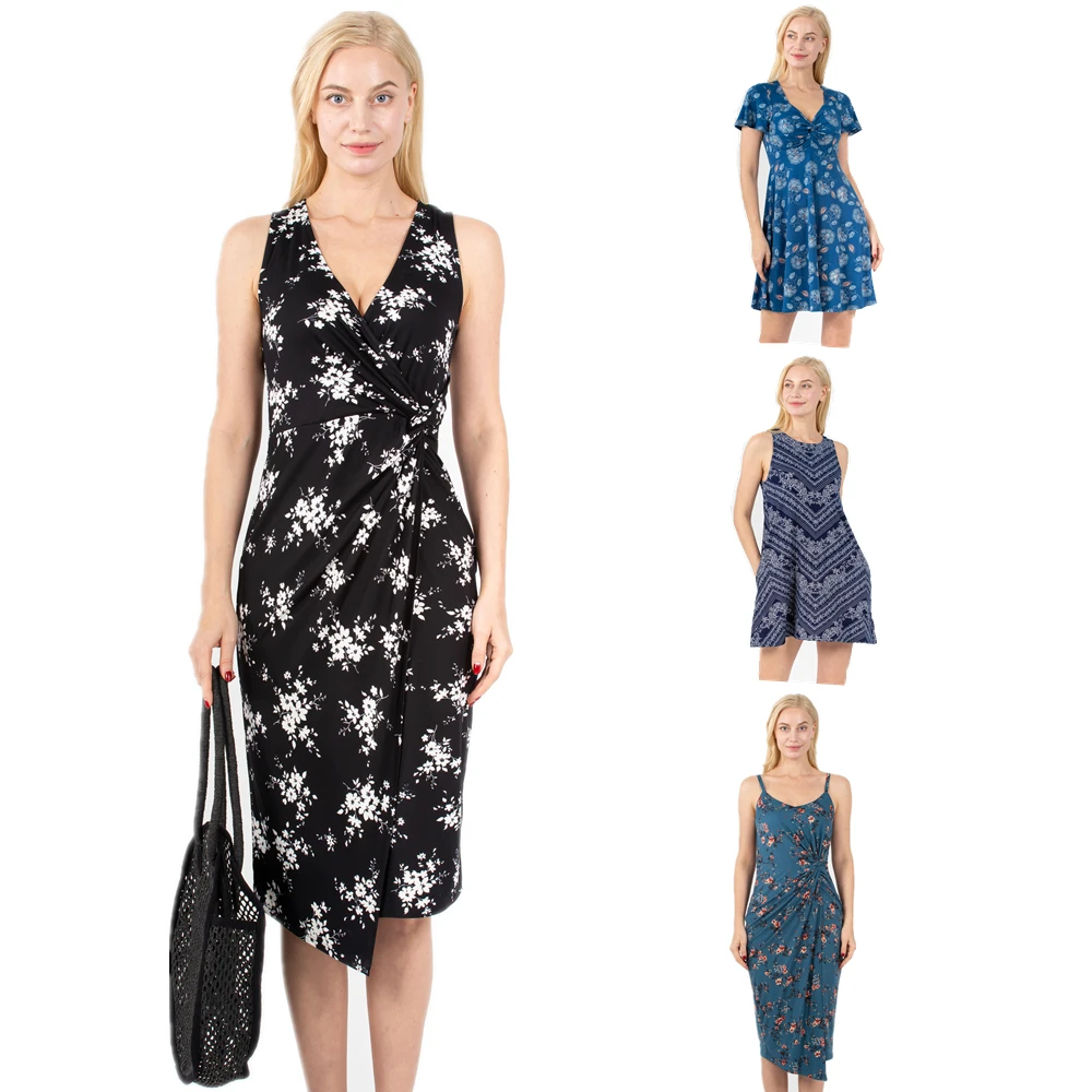

Women Sleeveless Summer Bodycon Casual V Neck Wrap Ladies Floral Dresses for Women