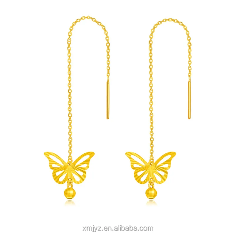 

Vietnam Sand Gold Butterfly Long Tassel Ear Line Brass Gold-Plated Car Flower Transfer Gold Beads Temperament Ear Line Earrings
