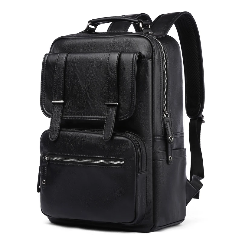 

Men Bags Leather Laptop retreat backpack Custom Men Travel Leisure Backpack male School bagpack, Black