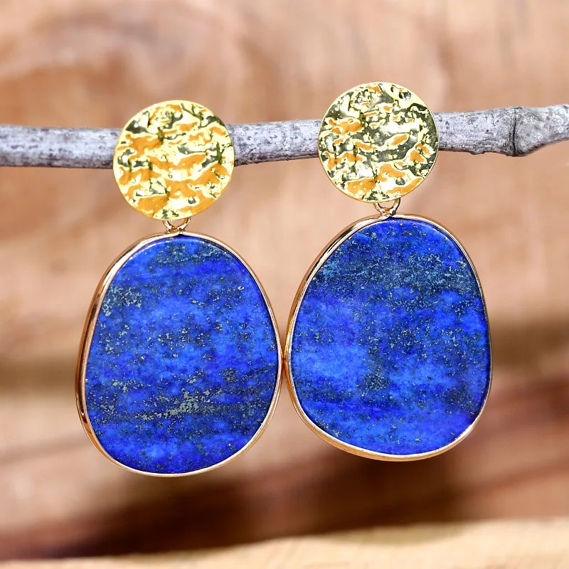 

2020 High Quality Unique Natural lapis lazuli stone Earrings Bohemian Earrings for women Jewelry Gift Dropshipping