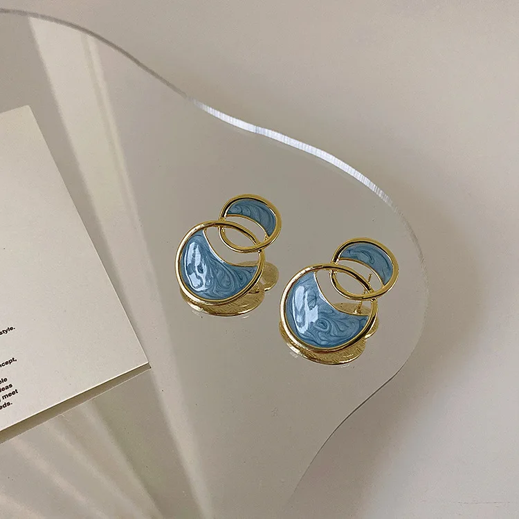 

Vershal A404 Retro 18k Gold Plated Fashion Oil Drop Circle Stud Earrings For Women